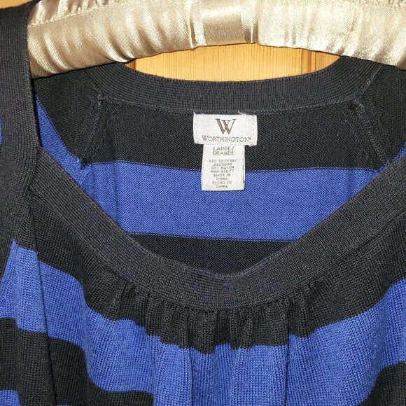 Worthington Women's Black & Blue striped long sleeve lightweight sweater, large - Picture 2 of 6